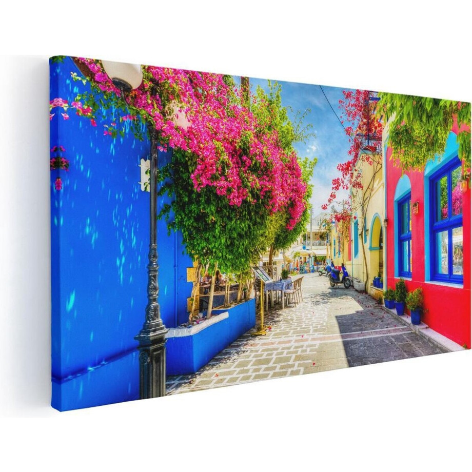 Artaza Canvas Schilderij Kleurrijke Straat op het Eiland Kos, Griekenland - 80x40 - Foto Op Canvas - Canvas Print afbeelding 1