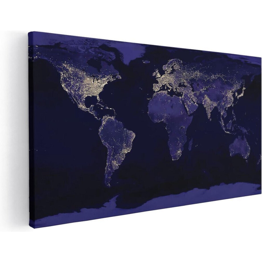 Artaza Canvas Schilderij Wereldkaart Met Licht Observaties - 80x40 - Foto Op Canvas - Canvas Print afbeelding 1