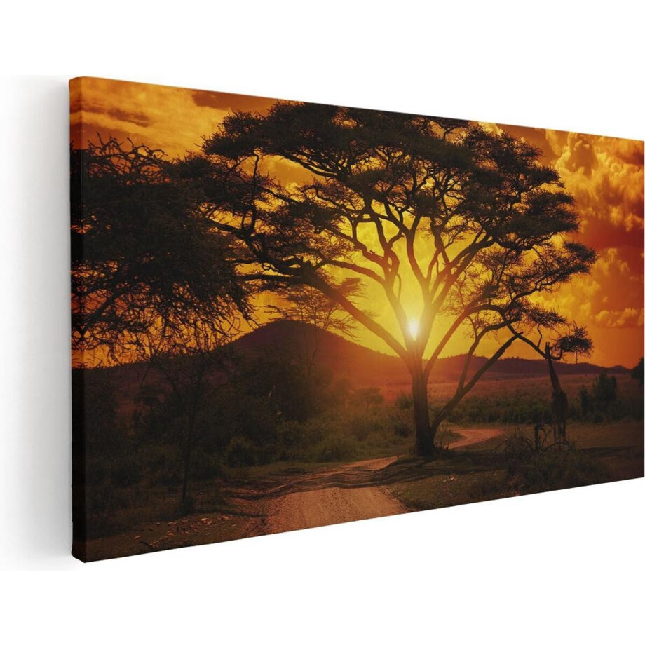 Artaza Canvas Schilderij Zonsondergang Achter Een Savanne Boom - 40x20 - Klein - Foto Op Canvas - Canvas Print afbeelding 1