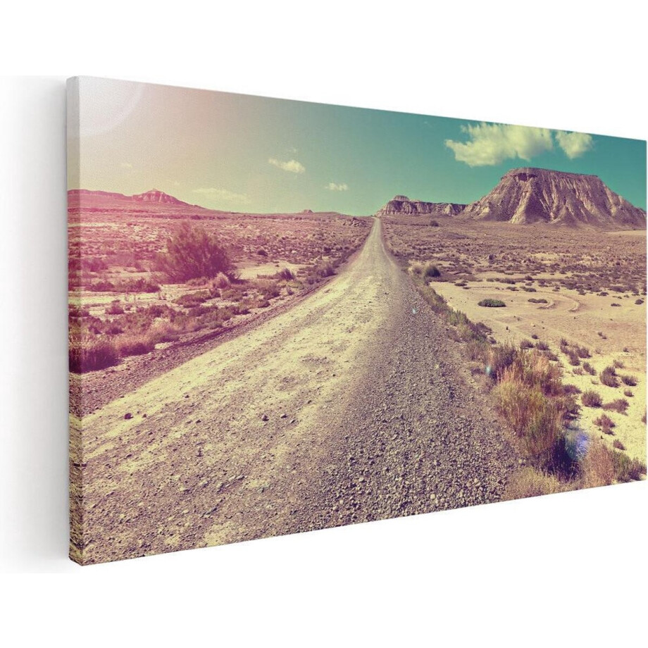 Artaza Canvas Schilderij Pad In Het Woestijn Landschap Met De Zon - 120x60 - Groot - Foto Op Canvas - Canvas Print afbeelding 1