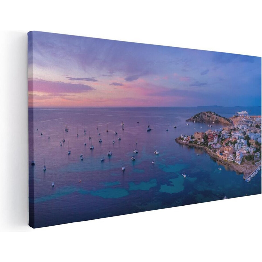 Artaza Canvas Schilderij Ibiza met Boten op het Water bij Zonsopgang - 100x50 - Groot - Foto Op Canvas - Canvas Print afbeelding 1