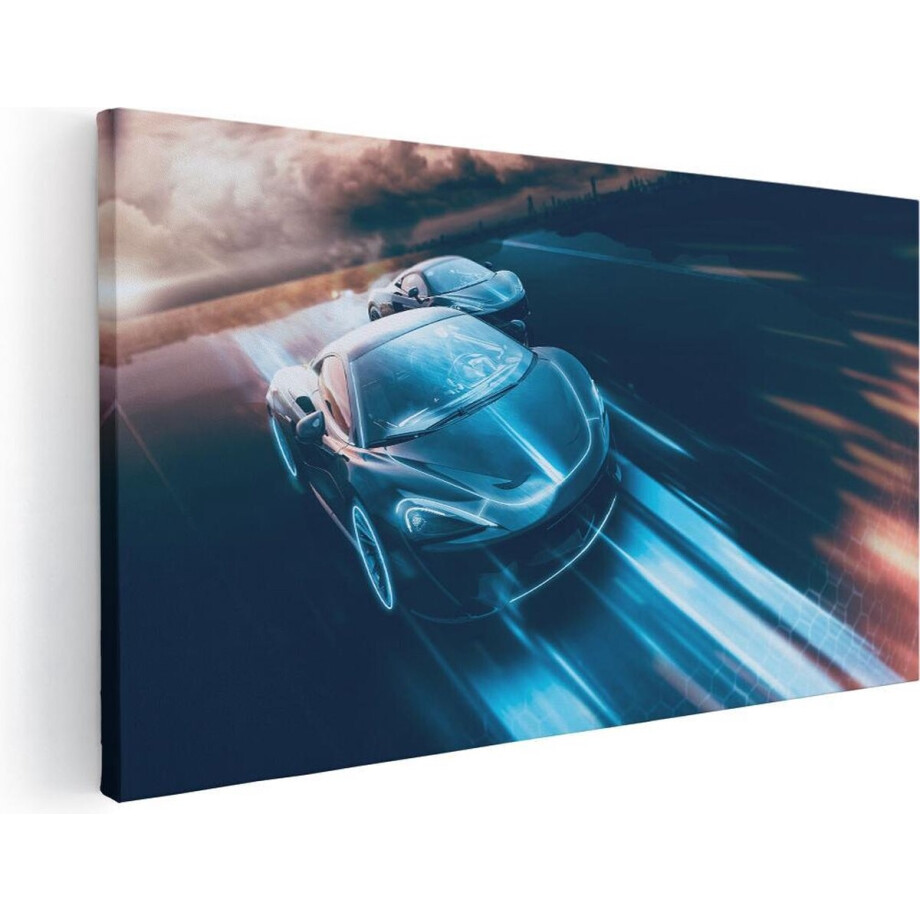 Artaza Canvas Schilderij Twee Raceauto's - Abstract - 80x40 - Foto Op Canvas - Canvas Print afbeelding 1
