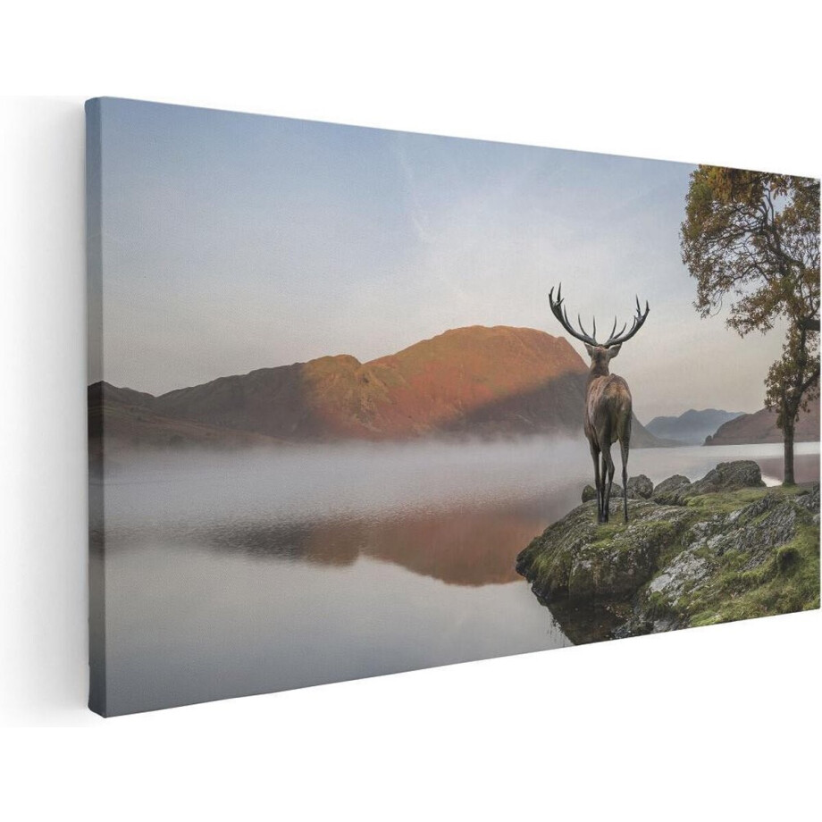Artaza Canvas Schilderij Hert - 120x60 cm - Groot - Wanddecoratie Gewei - Muurdecoratie Bergen - Schilderijen Op Canvas afbeelding 1