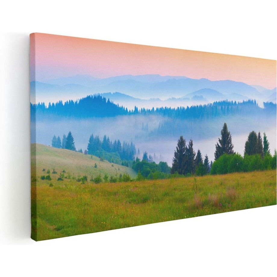 Artaza Canvas Schilderij Mistige Heuvel Landschap Met Bossen - 100x50 - Groot - Foto Op Canvas - Canvas Print afbeelding 1