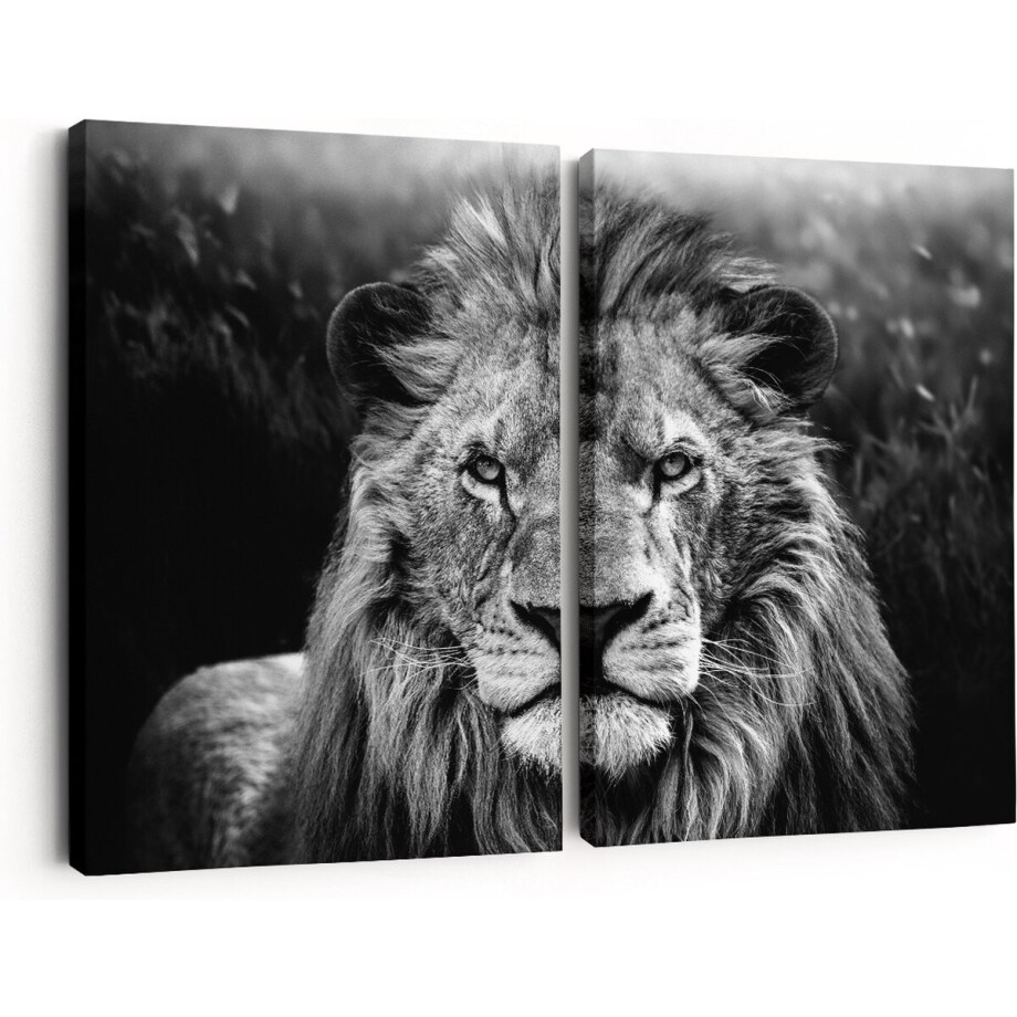 Artaza Canvas Schilderij Tweeluik Leeuw in het Wild - Leeuwenkop - Zwart Wit - 60x40 - Klein - Foto Op Canvas - Canvas Print afbeelding 1