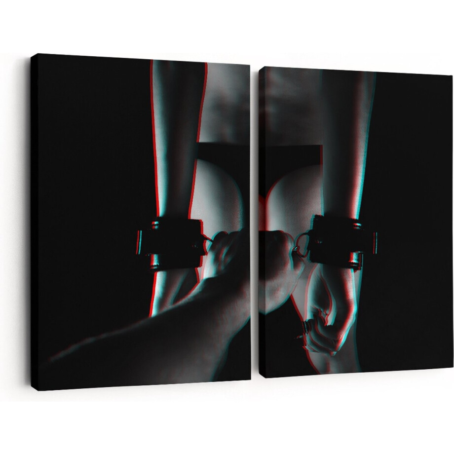 Artaza Canvas Schilderij Tweeluik Seks Handboeien - Erotiek - Zwart Wit - 180x120 - Groot - Foto Op Canvas - Canvas Print afbeelding 1