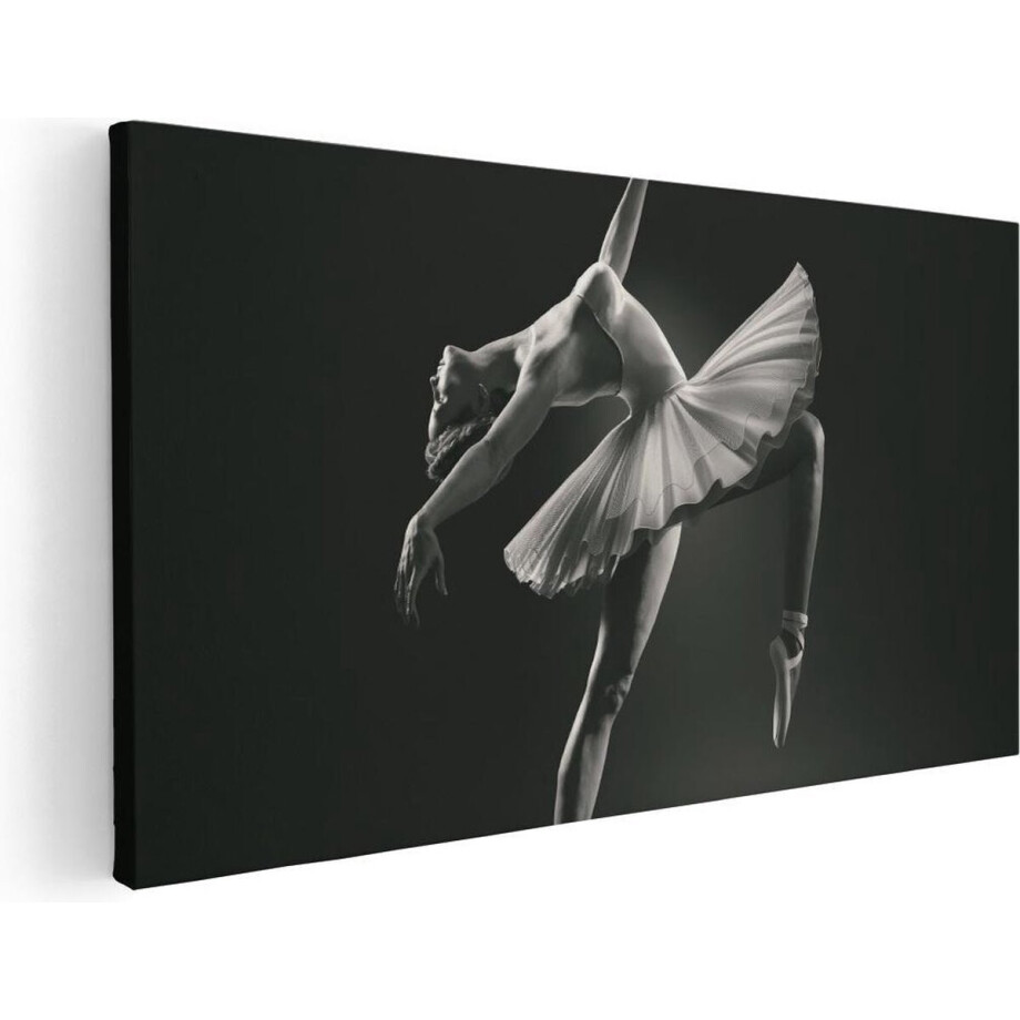 Artaza Canvas Schilderij Ballerina - 80x40 cm - Wanddecoratie Schilderij Danseres - Muurdecoratie Vrouw - Zwart-Wit afbeelding 1