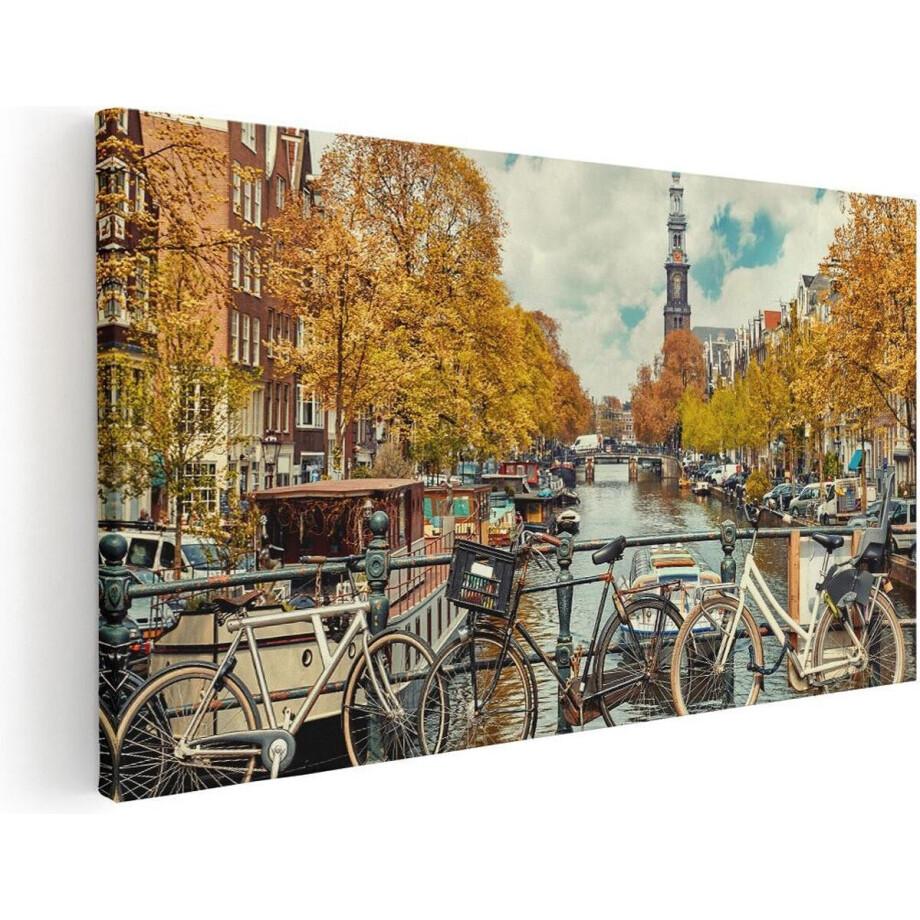Artaza Canvas Schilderij Amsterdamse Brug Bij Een Brug Met Fietsen - 100x50 - Groot - Foto Op Canvas - Canvas Print afbeelding 1