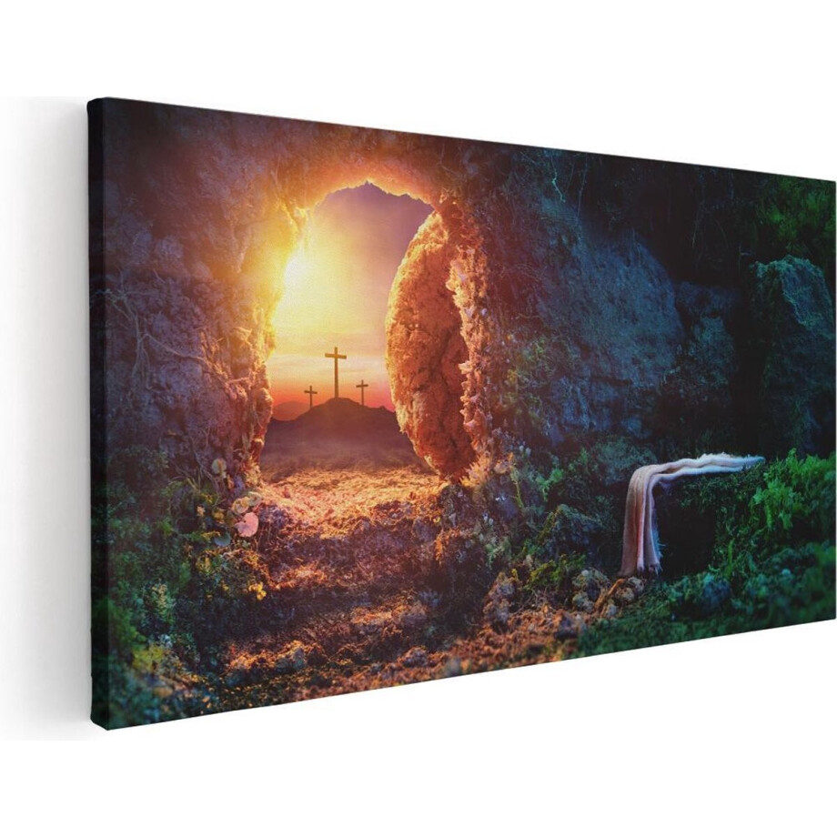 Artaza Canvas Schilderij Kruisiging bij Zonsopgang - Opstanding Jezus - 40x20 - Klein - Foto Op Canvas - Canvas Print afbeelding 1