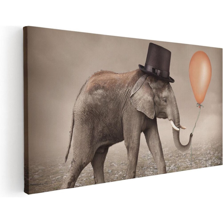 Artaza Canvas Schilderij Olifant Met Een Oranje Ballon - Hoedje - 120x60 - Groot - Foto Op Canvas - Canvas Print Artaza Canvas Schilderij Olifant Met Een Oranje Ballon - Hoedje - 120x60 - Groot - Foto Op Canvas - Canvas Print afbeelding 1