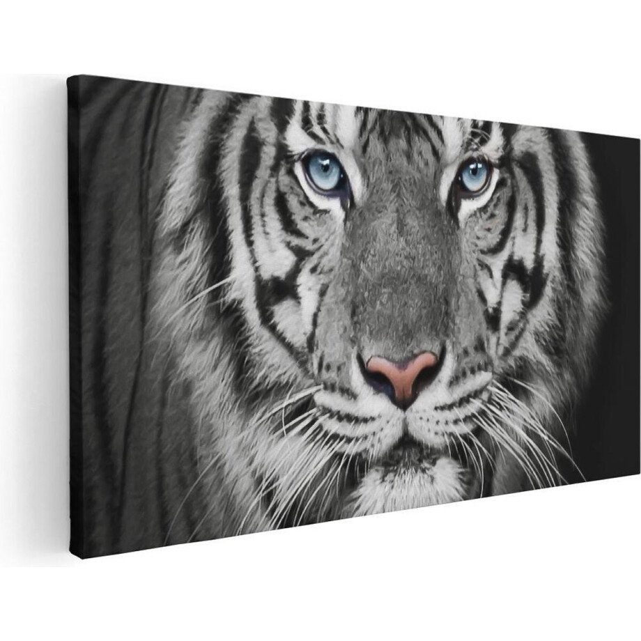 Artaza Canvas Schilderij Tijgerkop Met Blauwe Ogen - Zwart Wit - 80x40 - Foto Op Canvas - Canvas Print Artaza Canvas Schilderij Tijgerkop Met Blauwe Ogen - Zwart Wit - 80x40 - Foto Op Canvas - Canvas Print afbeelding 1