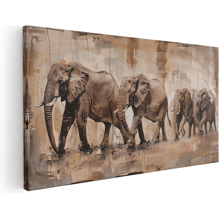 Artaza Canvas Schilderij Groep Olifanten die in een Veld Lopen - 100x50 - Muurdecoratie - Foto Op Canvas - Canvas Print Artaza Canvas Schilderij Groep Olifanten die in een Veld Lopen - 100x50 - Muurdecoratie - Foto Op Canvas - Canvas Print afbeelding 1
