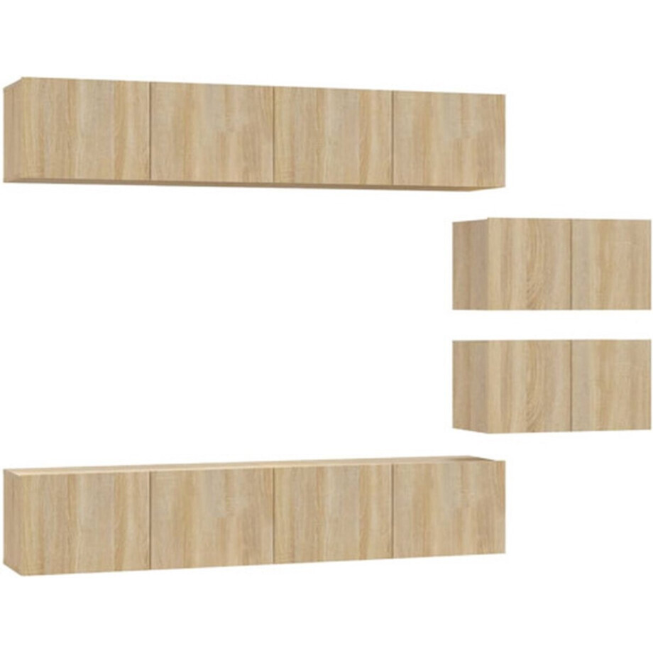 vidaXL - 6-delige - Tv-meubelset - bewerkt - hout - sonoma - eikenkleurig vidaXL - 6-delige - Tv-meubelset - bewerkt - hout - sonoma - eikenkleurig afbeelding 1