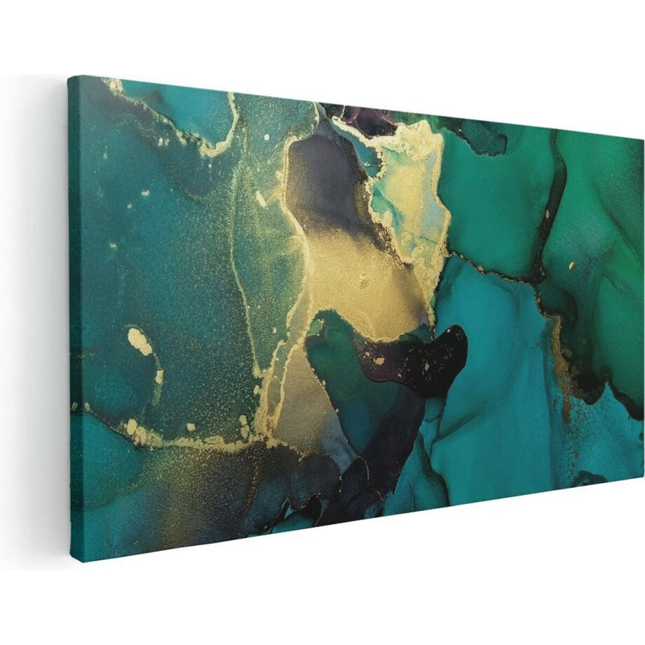 Artaza Canvas Schilderij Abstracte Kunst - Groen met Goud - 40x20 - Klein - Foto Op Canvas - Canvas Print afbeelding 1