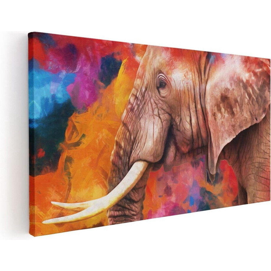 Artaza Canvas Schilderij Kleurrijke Olifant - Abstract - 40x20 - Klein - Foto Op Canvas - Canvas Print afbeelding 1