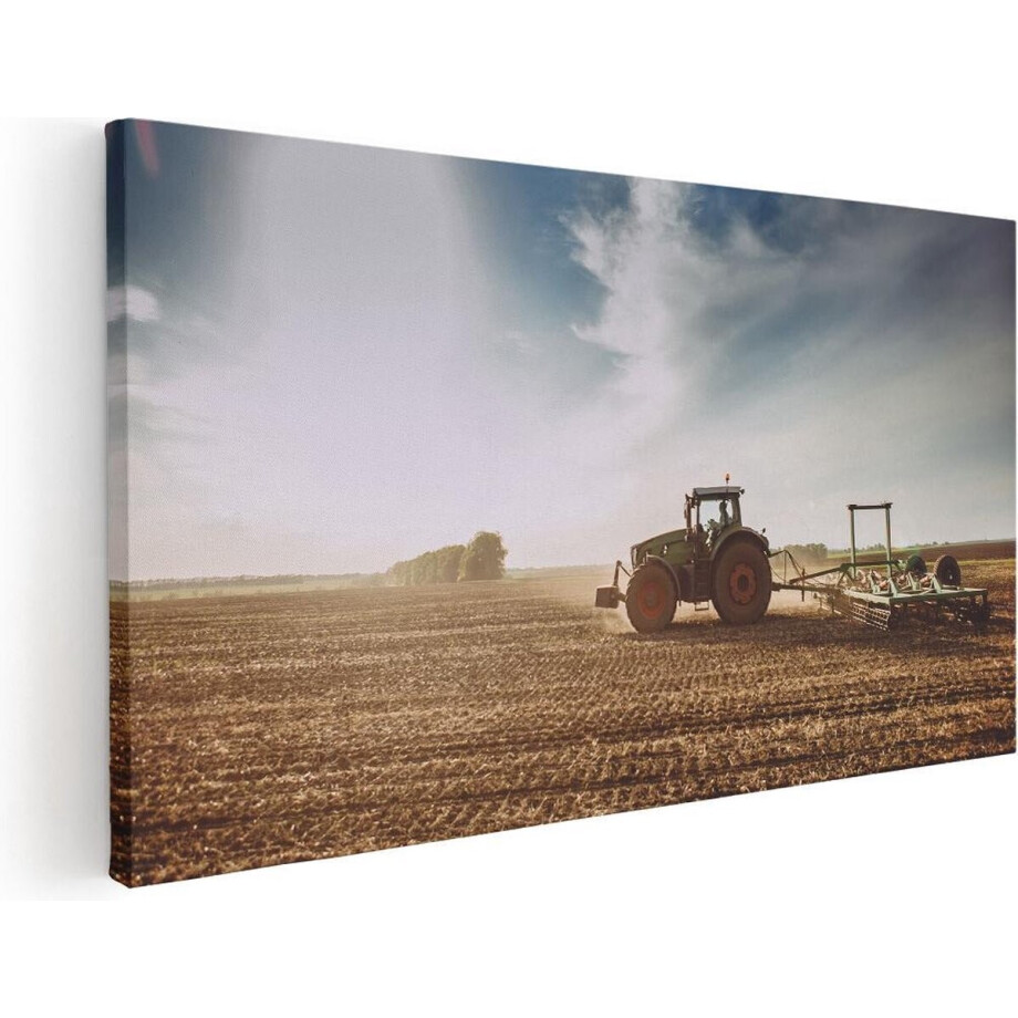 Artaza Canvas Schilderij Landschap - 60x30 cm - Wanddecoratie Natuur - Muurdecoratie Akker - Kamer Accessoires Tractor afbeelding 1