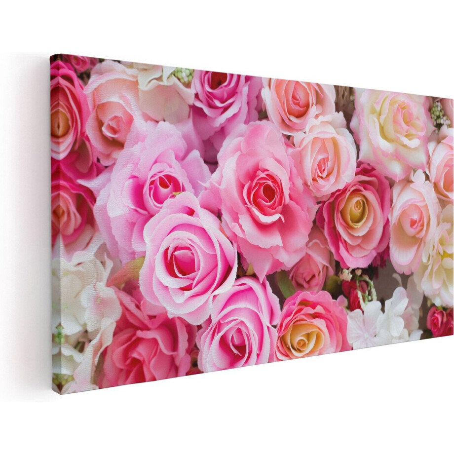 Artaza Canvas Schilderij Roze Rozen Achtergrond - Bloemen - 40x20 - Klein - Foto Op Canvas - Canvas Print afbeelding 1