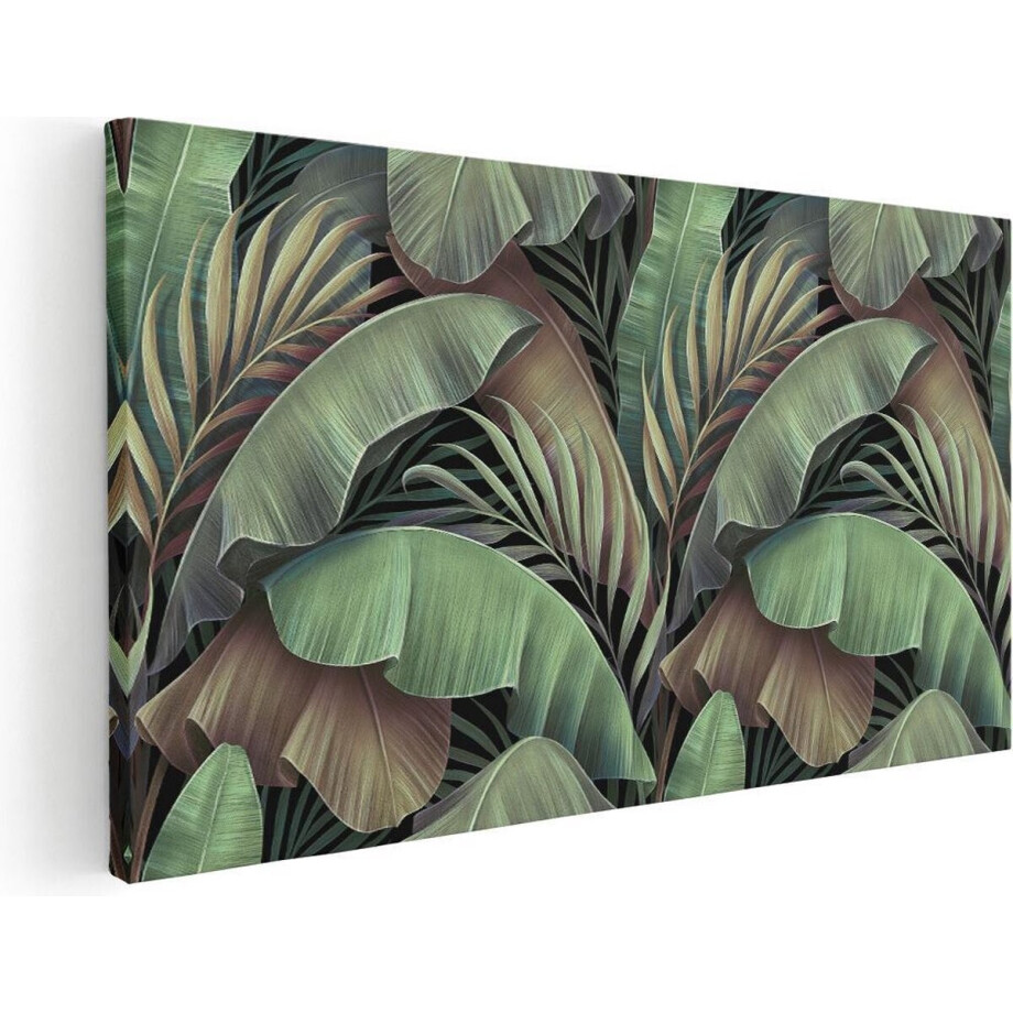 Artaza Canvas Schilderij Botanisch - 120x60 cm - Groot - Wanddecoratie Jungle - Muurdecoratie Bladeren - Schilderijen Op Canvas afbeelding 1