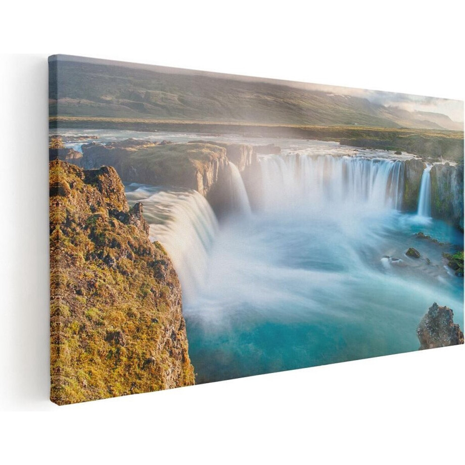 Artaza Canvas Schilderij Waterval - 80x40 cm - Wanddecoratie Natuur - Muurdecoratie Landschap - Schilderijen Op Canvas IJsland afbeelding 1