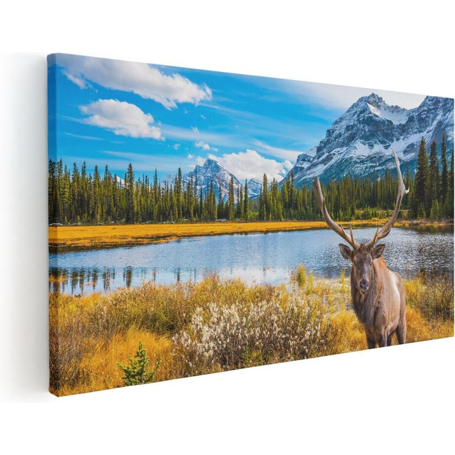 Artaza Canvas Schilderij Hert - 120x60 cm - Groot - Wanddecoratie Bergen - Muurdecoratie Natuur - Schilderijen Op Canvas afbeelding 1