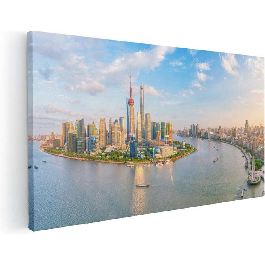 Artaza Canvas Schilderij Skyline Shanghai Stad in China - 120x60 - Groot - Foto Op Canvas - Canvas Print afbeelding 1