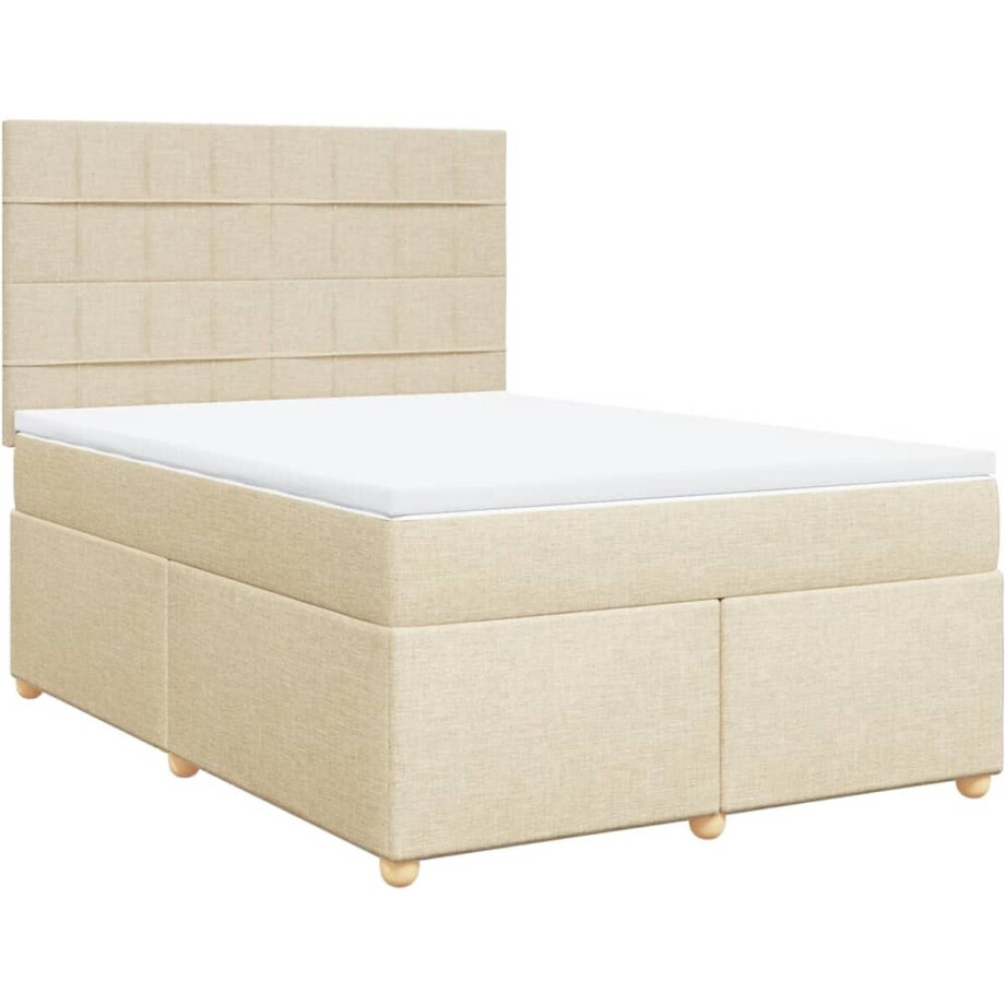 vidaXL - Boxspring - met - matras - stof - crèmekleurig - 140x200 - cm afbeelding 1