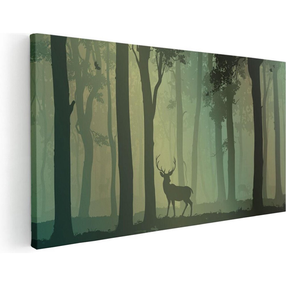 Artaza Canvas Schilderij Hert - 100x50 cm - Wanddecoratie Bos - Muurdecoratie Boom - Schilderijen Op Canvas afbeelding 1
