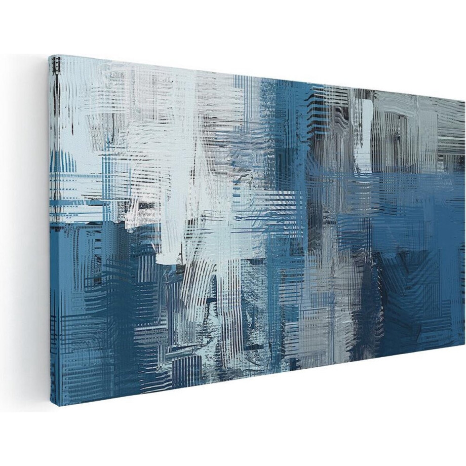 Artaza Canvas Schilderij Abstracte Kunst - Blauw Witte Penseelstreken - 120x60 - Groot - Foto Op Canvas - Canvas Print Artaza Canvas Schilderij Abstracte Kunst - Blauw Witte Penseelstreken - 120x60 - Groot - Foto Op Canvas - Canvas Print afbeelding 1