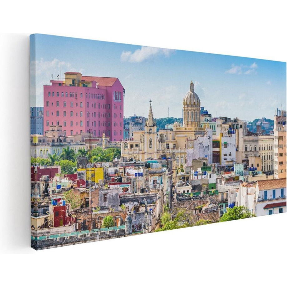 Artaza Canvas Schilderij Havana - 40x20 cm - Klein - Wanddecoratie Skyline - Muurdecoratie Stad - Schilderijen Op Canvas Cuba afbeelding 1