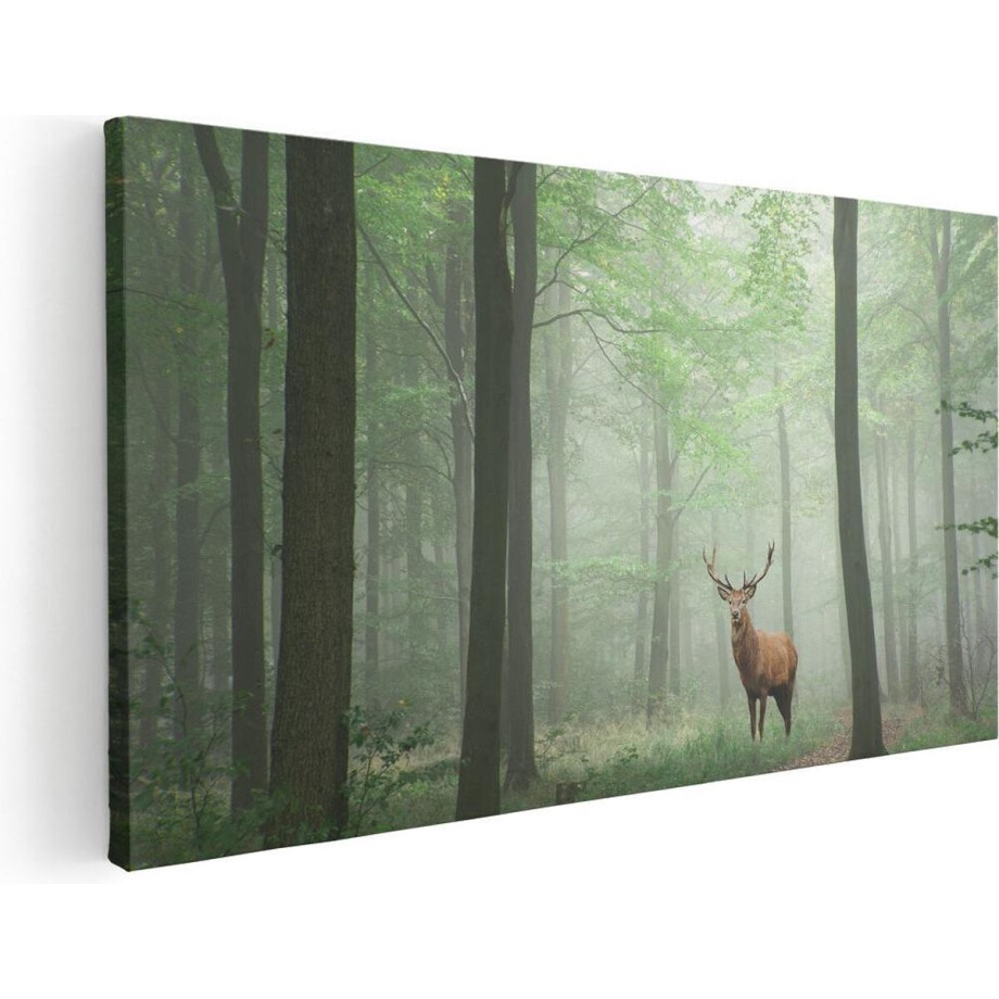 Artaza Canvas Schilderij Hert In Bos - 100x50 - Groot - Foto Op Canvas - Canvas Print afbeelding 1