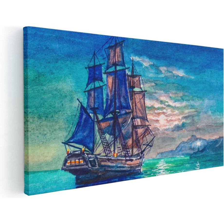 Artaza Canvas Schilderij Zeilboot - 40x20 cm - Klein - Wanddecoratie Zee - Muurdecoratie Zonsondergang - Schilderijen Op Canvas Zeezicht afbeelding 1