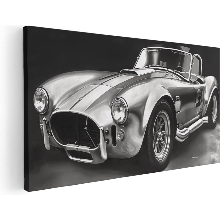 Artaza Canvas Schilderij Auto - 80x40 cm - Wanddecoratie Auto - Muurdecoratie Woonkamer - Kamer Accessoires Mancave - Zwart Wit afbeelding 1