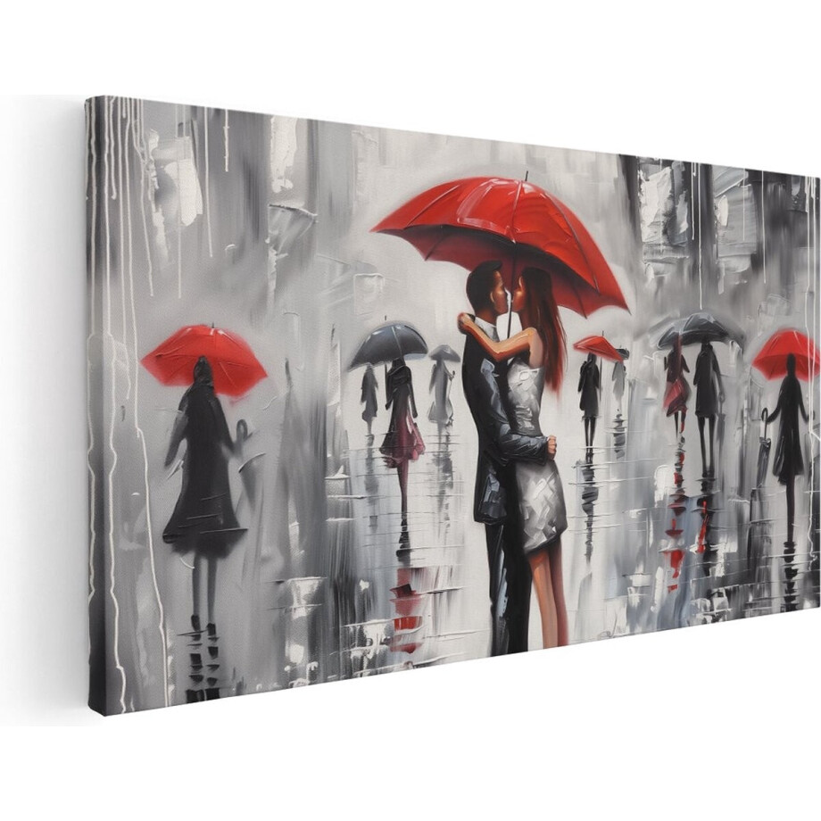 Artaza Canvas Schilderij Paar Kust onder een Rode Paraplu - 60x30 cm - Klein - Wanddecoratie Woonkamer - Schilderijen - Muurdecoratie Artaza Canvas Schilderij Paar Kust onder een Rode Paraplu - 60x30 cm - Klein - Wanddecoratie Woonkamer - Schilderijen - Muurdecoratie afbeelding 1
