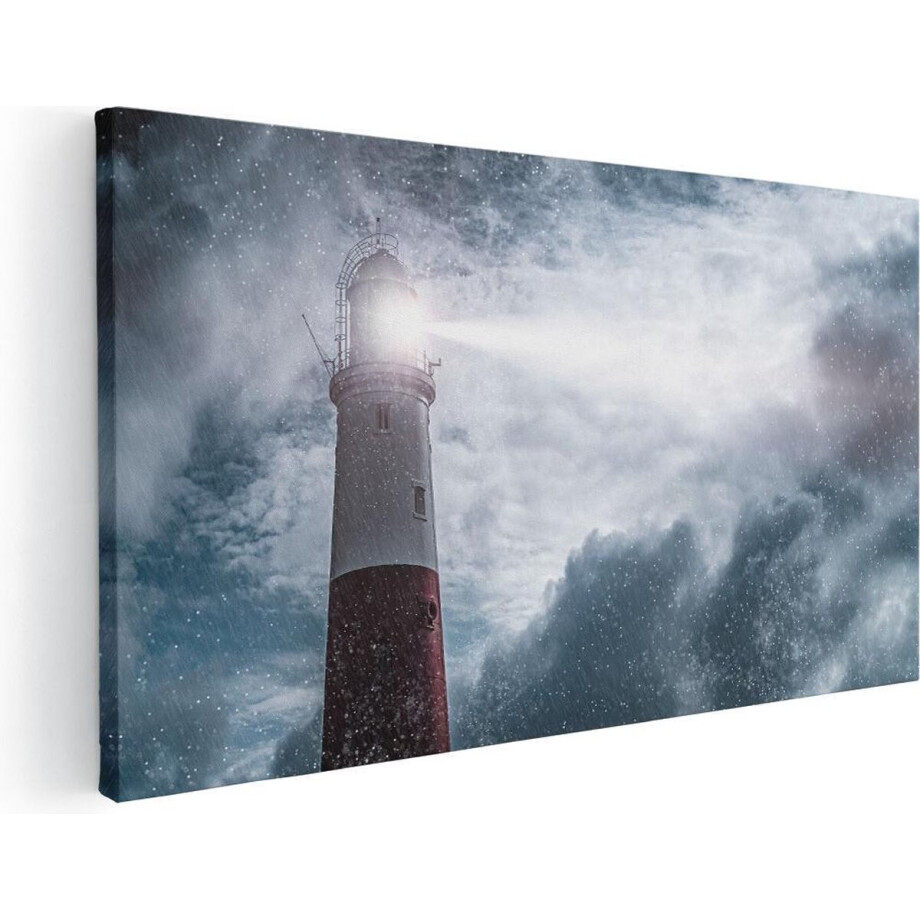 Artaza Canvas Schilderij Vuurtoren - 120x60 cm - Groot - Wanddecoratie Storm - Muurdecoratie Zee - Schilderijen Op Canvas Kust afbeelding 1