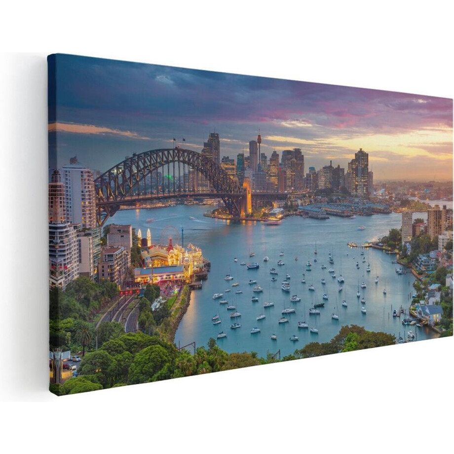 Artaza Canvas Schilderij Skyline Sydney - 80x40 cm - Wanddecoratie Stad - Muurdecoratie Zonsondergang - Schilderijen Op Canvas afbeelding 1