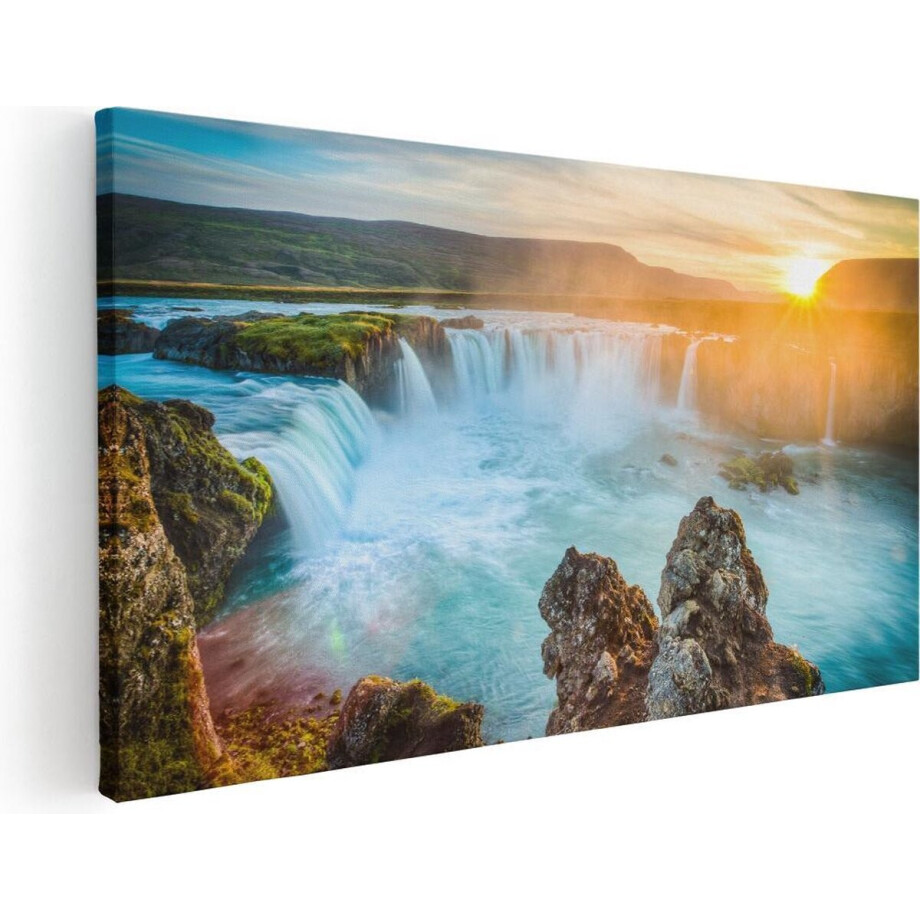 Artaza Canvas Schilderij Watervallen Bij Zonsondergang - 80x40 - Foto Op Canvas - Canvas Print afbeelding 1