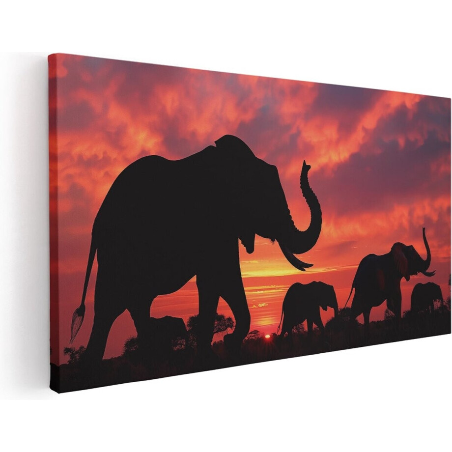Artaza Canvas Schilderij Olifant - 80x40 cm - Wanddecoratie Zonsondergang - Muurdecoratie Dieren - Schilderijen Op Canvas afbeelding 1