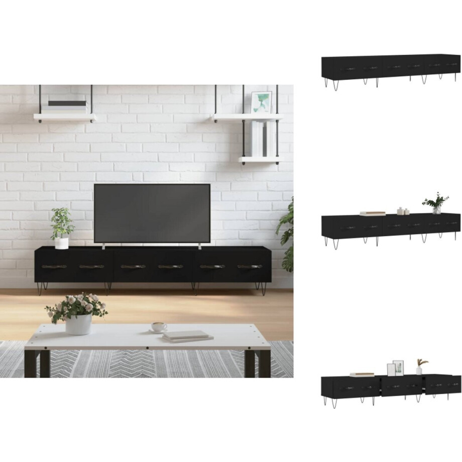 vidaXL Tv-meubel - Tv-meubelen - Tv Kast - Opbergkast - Tv-meubel 150x36x30 cm bewerkt hout zwart afbeelding 1