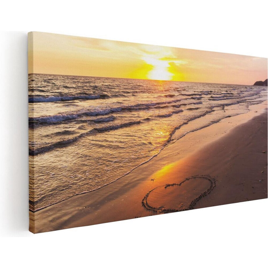 Artaza Canvas Schilderij Zonsondergang Op Het Strand Met Een Hartje - 60x30 - Foto Op Canvas - Canvas Print afbeelding 1