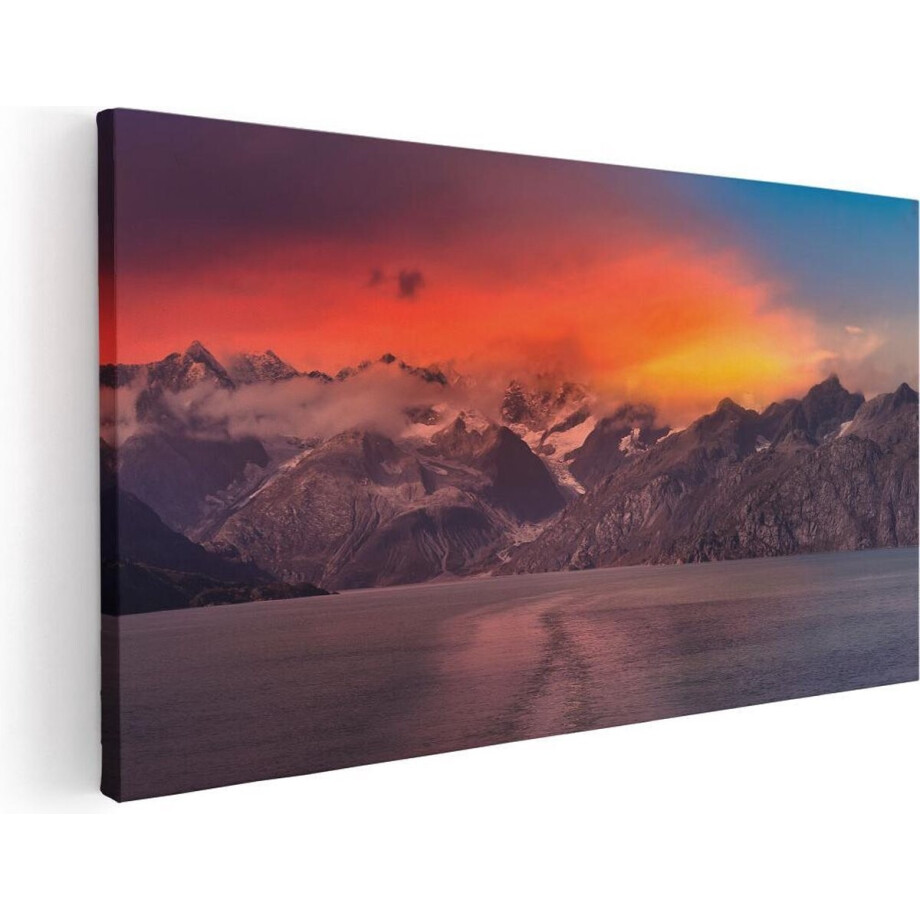 Artaza Canvas Schilderij Meer Bij De Bergen Bij Zonsondergang - 120x60 - Groot - Foto Op Canvas - Canvas Print afbeelding 1