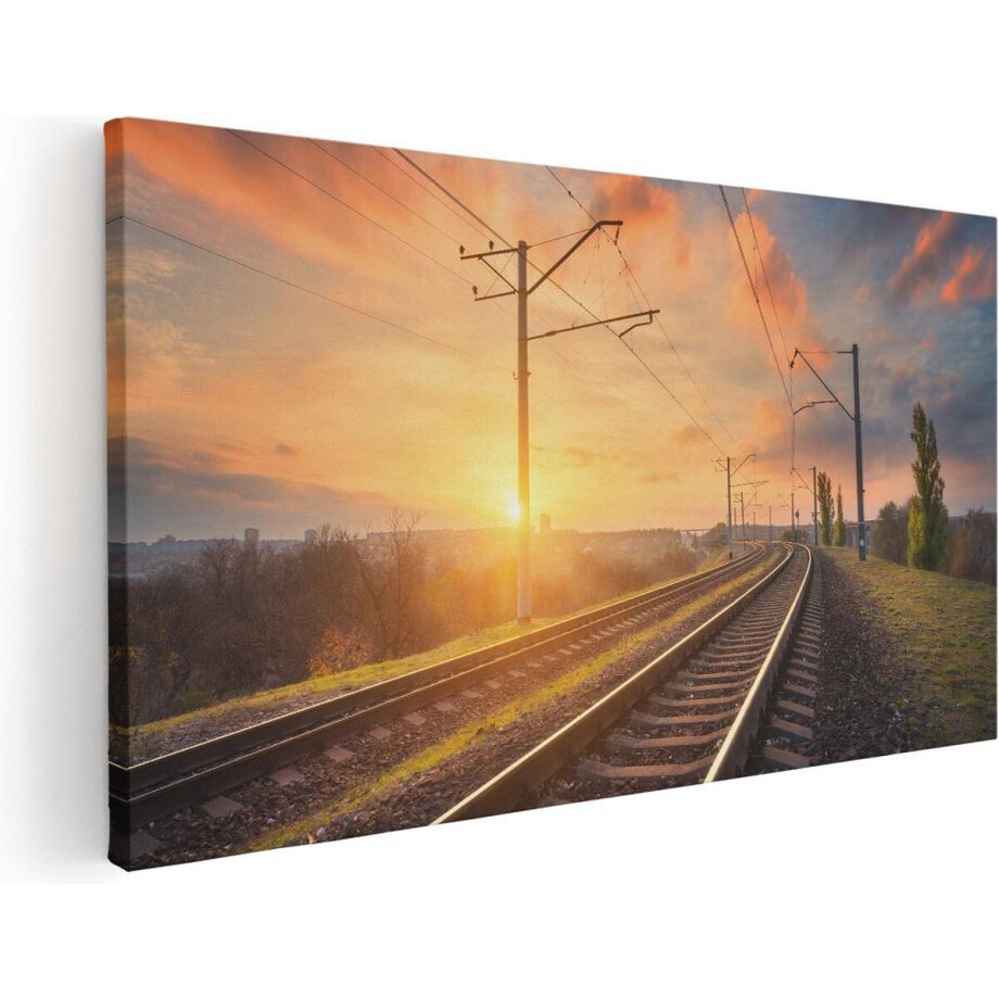 Artaza Canvas Schilderij Rails Spoorweg Bij Zonsondergang - 80x40 - Foto Op Canvas - Canvas Print Artaza Canvas Schilderij Rails Spoorweg Bij Zonsondergang - 80x40 - Foto Op Canvas - Canvas Print afbeelding 1