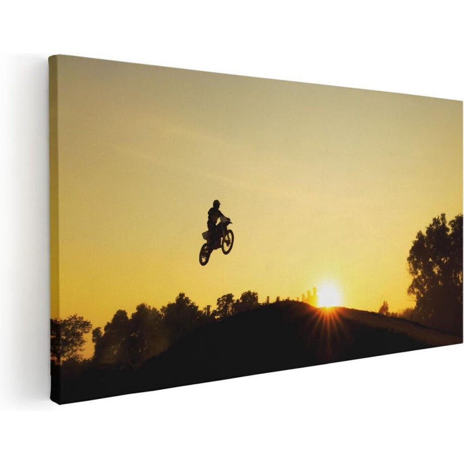 Artaza Canvas Schilderij Silhouet Van Een Motorcross Bij Zonsondergang - 80x40 - Foto Op Canvas - Canvas Print afbeelding 1