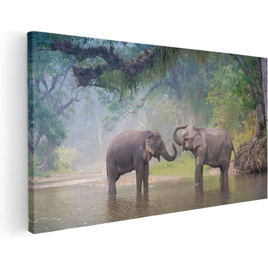 Artaza Canvas Schilderij Twee Olifanten In Het Water - 40x20 - Klein - Foto Op Canvas - Canvas Print afbeelding 1