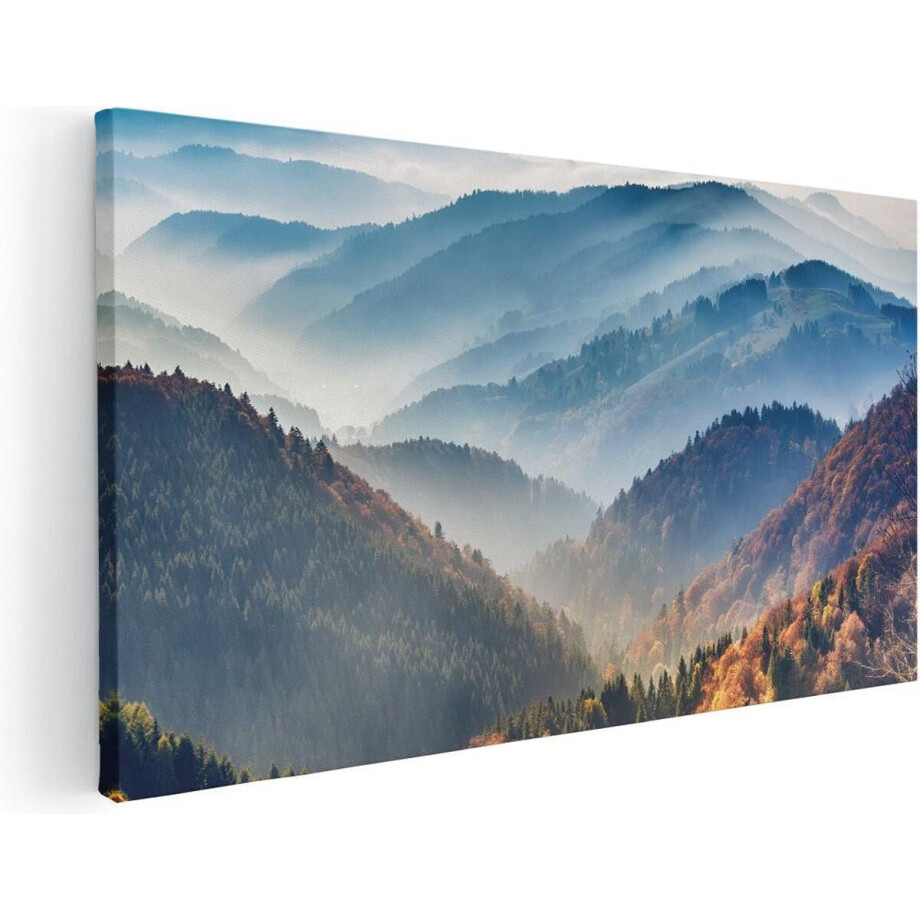 Artaza Canvas Schilderij Landschap - 60x30 cm - Wanddecoratie Bergen - Muurdecoratie Bos - Kamer Accessoires Herfst afbeelding 1