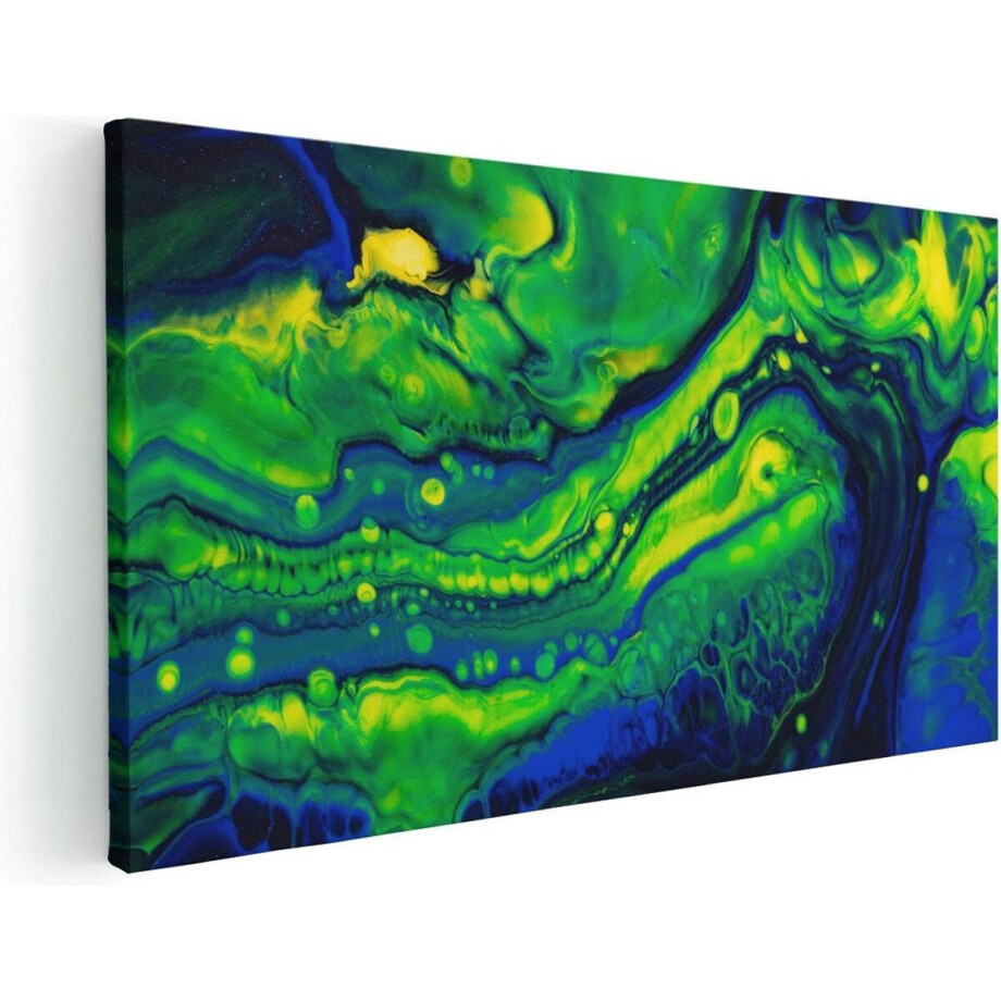 Artaza Canvas Schilderij Abstracte Kunst Blauw met Groen - 80x40 - Foto Op Canvas - Canvas Print afbeelding 1