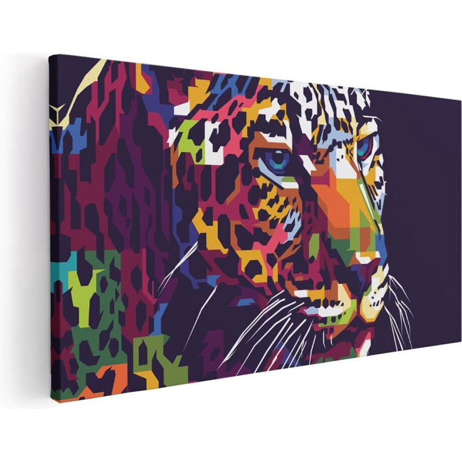 Artaza Canvas Schilderij Kleurrijke Luipaard - Abstract - 80x40 - Foto Op Canvas - Canvas Print afbeelding 1