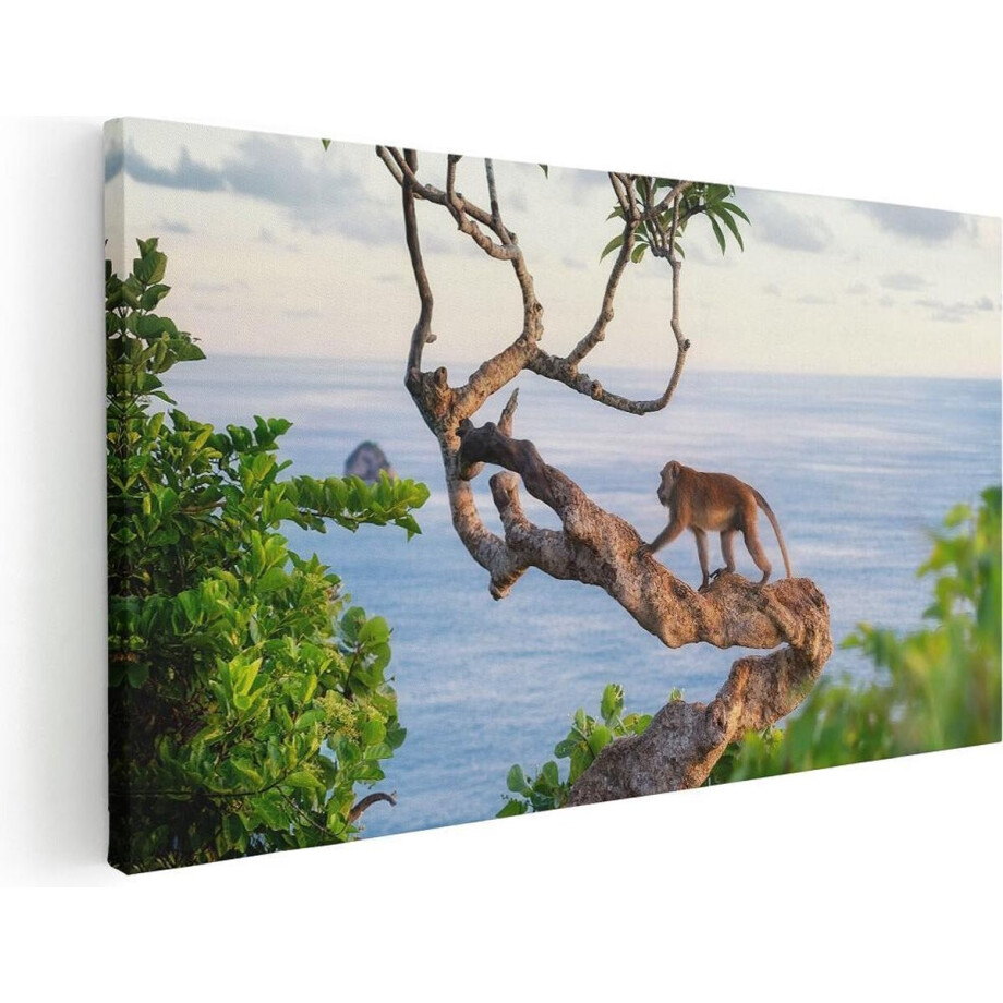 Artaza Canvas Schilderij Aap Klimt In Een Boom Aan Het Water - 80x40 - Foto Op Canvas - Canvas Print afbeelding 1