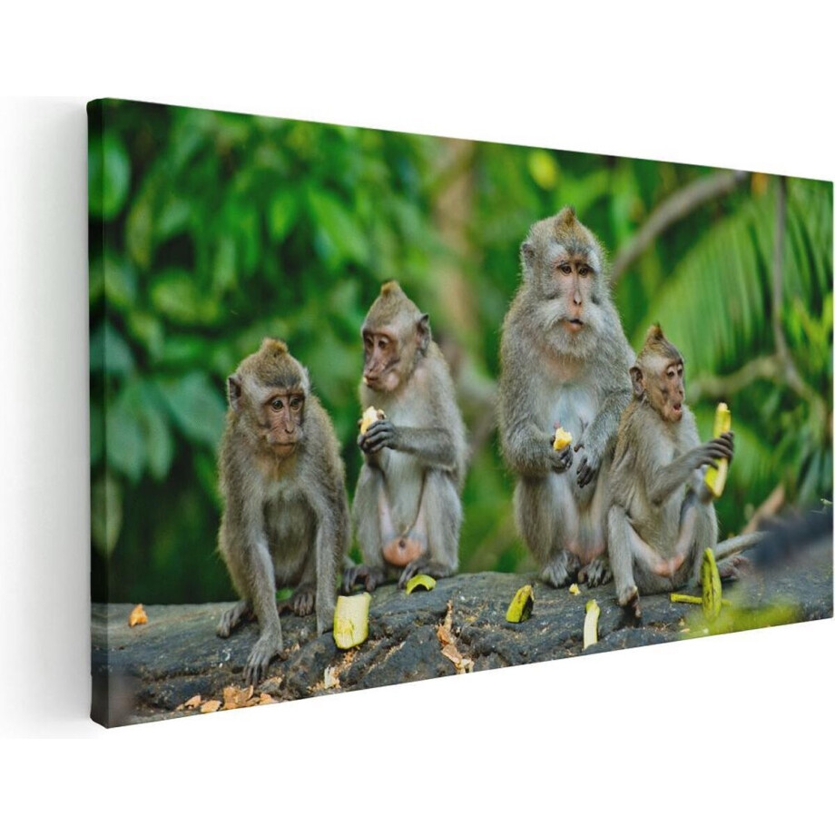Artaza Canvas Schilderij Groep Apen Eten Bananen In Het Bos - 80x40 - Foto Op Canvas - Canvas Print afbeelding 1