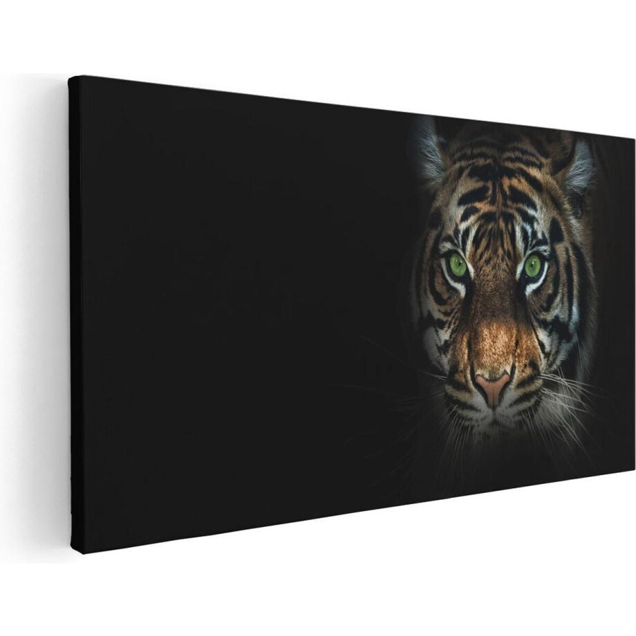 Artaza Canvas Schilderij Tijgerkop Met Groene Ogen - Tijger - 120x60 - Groot - Foto Op Canvas - Canvas Print afbeelding 1