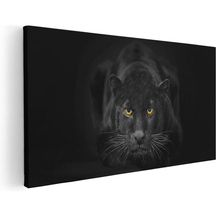 Artaza Canvas Schilderij Zwarte Panter Met Oranje Ogen - 80x40 - Foto Op Canvas - Canvas Print afbeelding 1